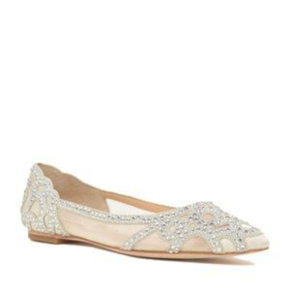XYD Elegant Pointed Toe Rhinestone Flats Mesh Slip